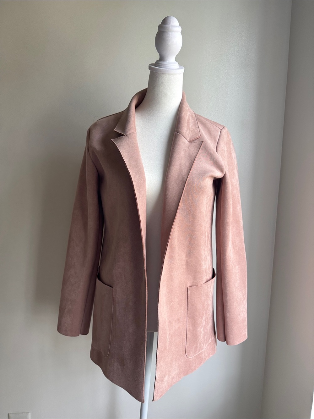 Zara Blush Pink Suede Open-Front Blazer
